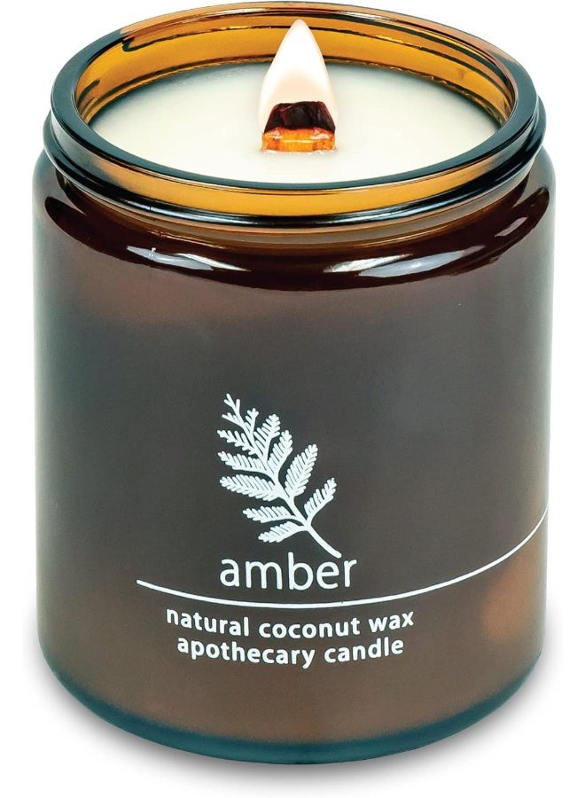 Hemlock Park Crackling Wood Wick Candle Handcrafted with Natural Coconut Wax and Essential Oils (Amber, Standard 8 oz), White - Image 1
